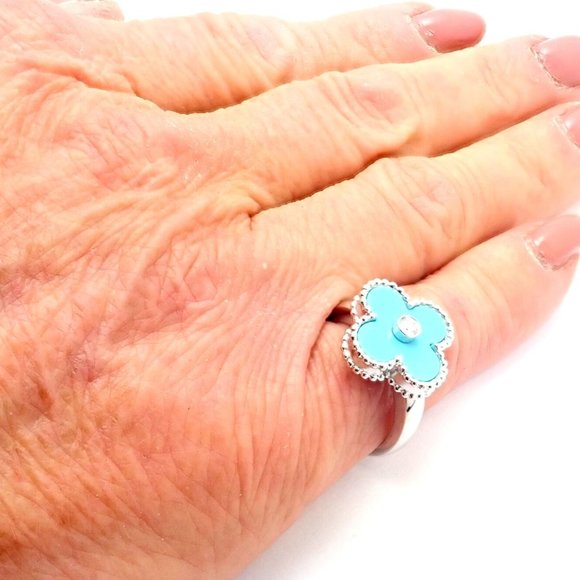 Authentic! Van Cleef & Arpels Alhambra 18k Gold Diamond Turquoise Ring Paper - Picture 9 of 11